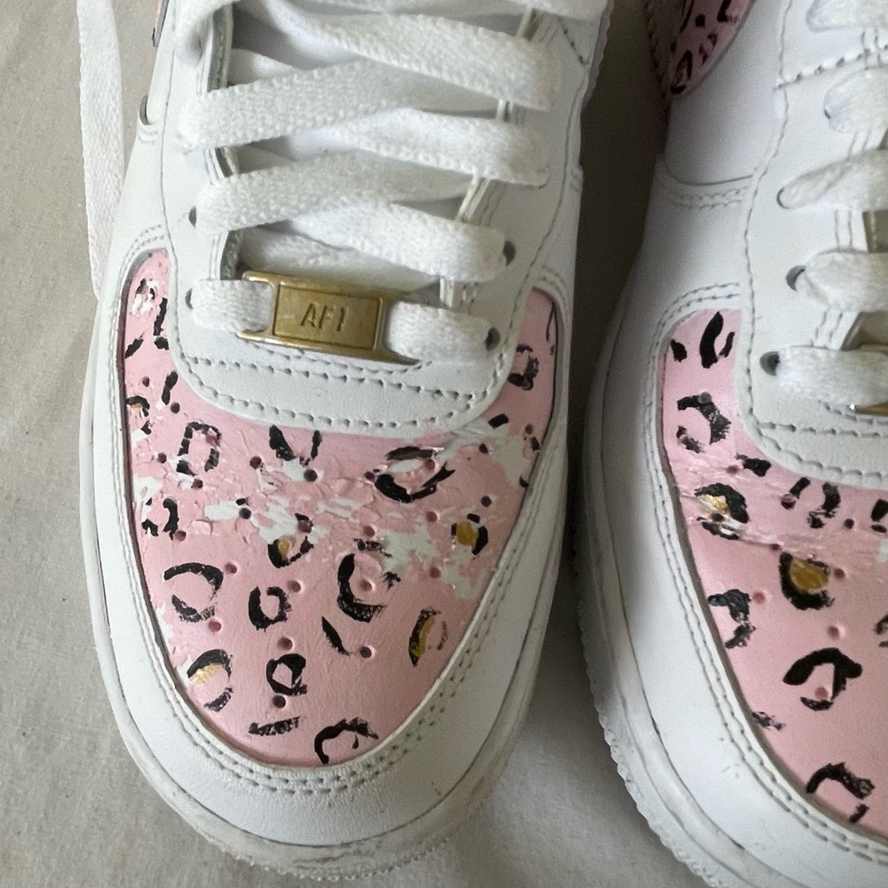 Nike Custom White and Pink Air Force 1 Athletic High Top Shoes - Picture 2 of 9
